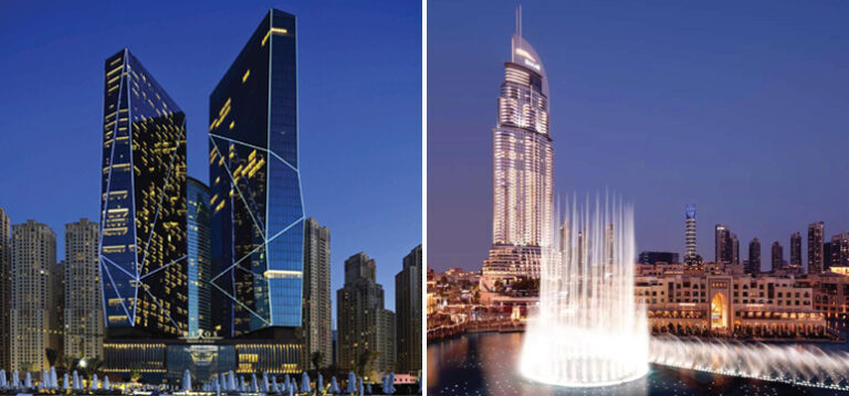 Chiếu sáng mặt dựng khách sanh Rixos Premium, Dubai và khách sạn Address Boule, Dubai