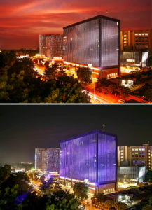 chiếu sáng mặt dựng Parshwnath Business Park ban đêm